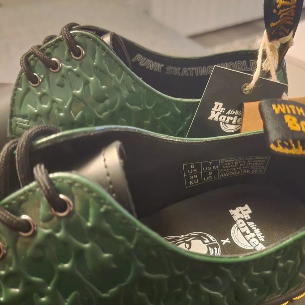 Dr. Martens Collab X-girl 1461 Bex RARE 8 Green Leopard black Embosses Platform - Picture 7 of 16